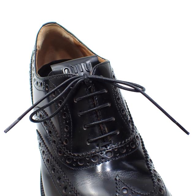 中古 ミュウミュウ × チャーチ オックスフォード ブローグシューズ レディース レザー ブラック 24.5cm 37 1/2 革靴 レースアップシューズ パンチング 古着 アパレル