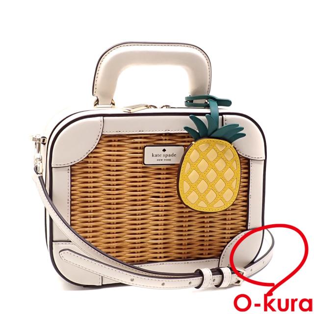 中古 ケイトスペード ハンドバッグ レディース ホワイト ナチュラル レザー ラタン かごバッグ パイナップル 2WAY ショルダー 斜め掛