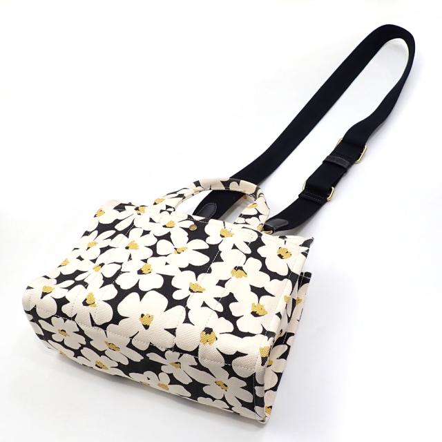 中古 コーチ トートバッグ カーゴ トート 26・フローラル プリント レディース アイボリー ブラック イエロー キャンバス リサイクルレザー CR660 2WAY ショルダー 斜め掛け フラワー 中古 コーチ トートバッグ カーゴ トート 26・フローラル プリント