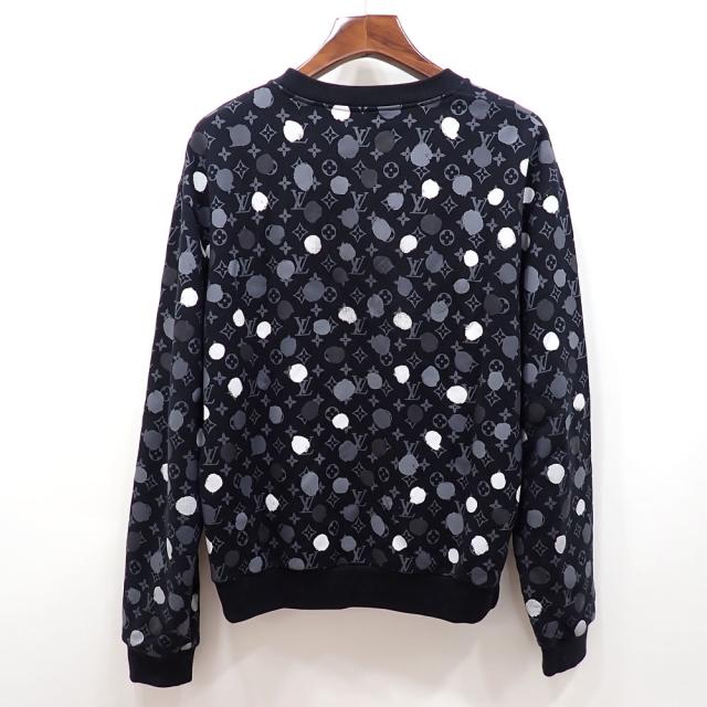 中古 ルイ・ヴィトン トレーナー LV×YK ペインティッドドット クルーネック メンズ ブラック グレー Lサイズ 綿 草間彌生 水玉 RM231H 古着 アパレル トップス_1