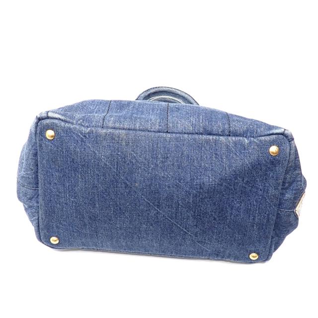 中古 プラダ カナパ トートバッグ M レディース ブルー デニム ハンド