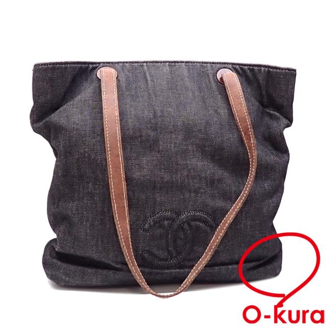 中古 シャネル トートバッグ レディース ブラック デニム ショルダー 肩掛