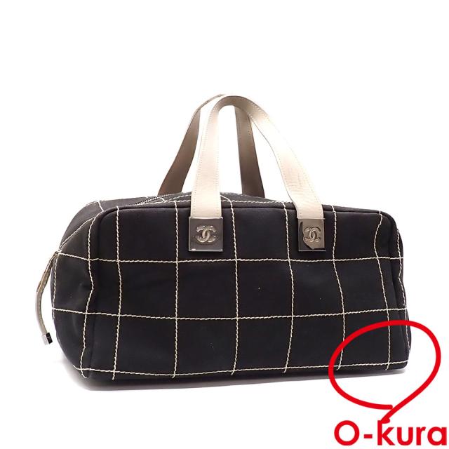 中古 シャネル ミニボストンバッグ チョコバー レディース ブラック キャンバス