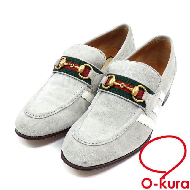 中古 グッチ × アディダス ホースビット ローファー メンズ スエード グレー サイズ25.5cm 6 1/2 702283 シェリー ウェビングライン 古着 アパレル