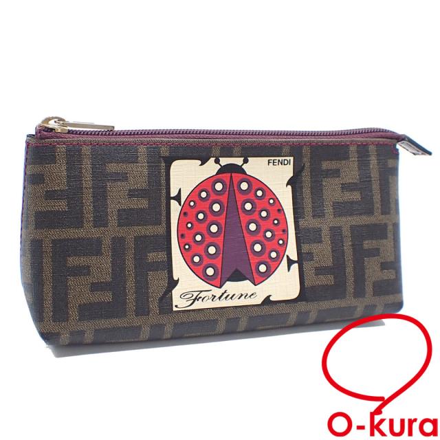 中古 フェンディ ポーチ ズッカ レディース ブラウン 茶色 PVC レザー 2111.7N0038-CR4.108 小物入れ コスメ 化粧 てんとう