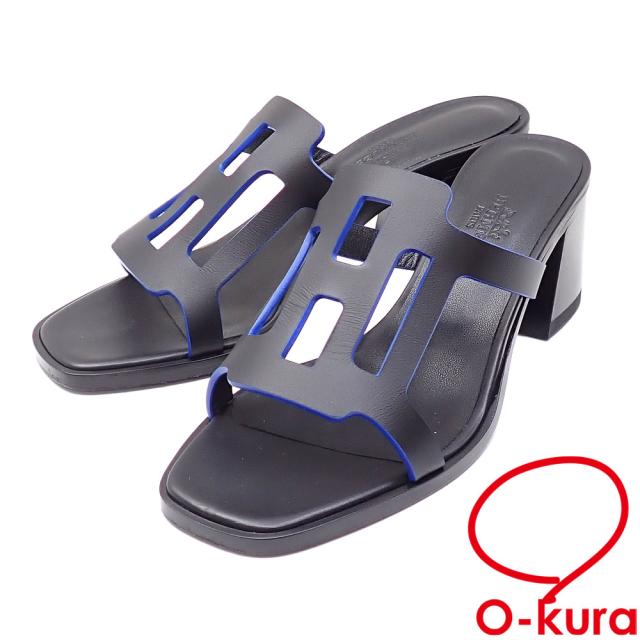 中古 エルメス イジー サンダル レディース ブラック 23.0cm 36 レザー 古着 アパレル