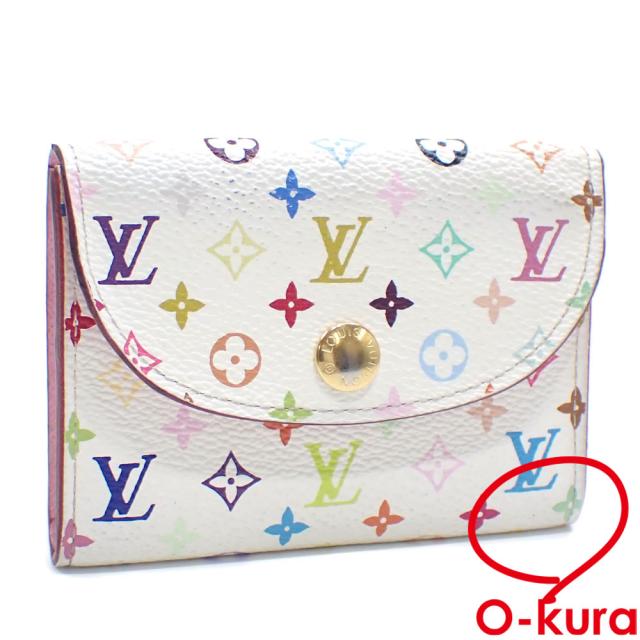 中古 ルイ・ヴィトン 二つ折り カードケース モノグラムマルチカラー アンヴェロップ カルト ドゥ ヴィジット レディース M66560 ブロン 白 カード入れ 名刺入