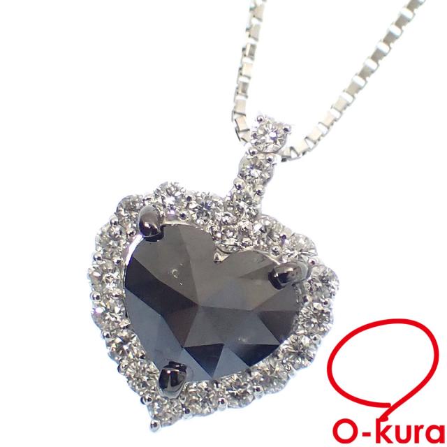 中古 ダイヤモンド ハートモチーフ ネックレス レディース K18WG 0.79ct/0.22ct 3.2g 18金 750 ホワイトゴールド ハートシェイプ