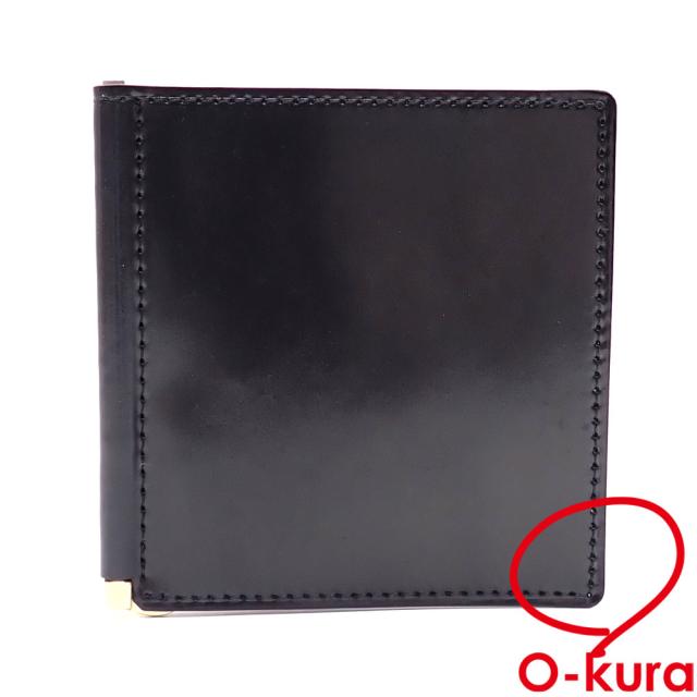 中古 ガンゾ マネークリップ式 二つ折り 札入れ メンズ ブラック 黒 レザー