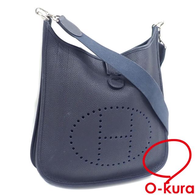 中古 エルメス エブリン PM ショルダーバッグ レディース ブルーニュイ 紺色 トゴ □F刻印 2002年頃製 HERMES 肩掛け 斜め掛