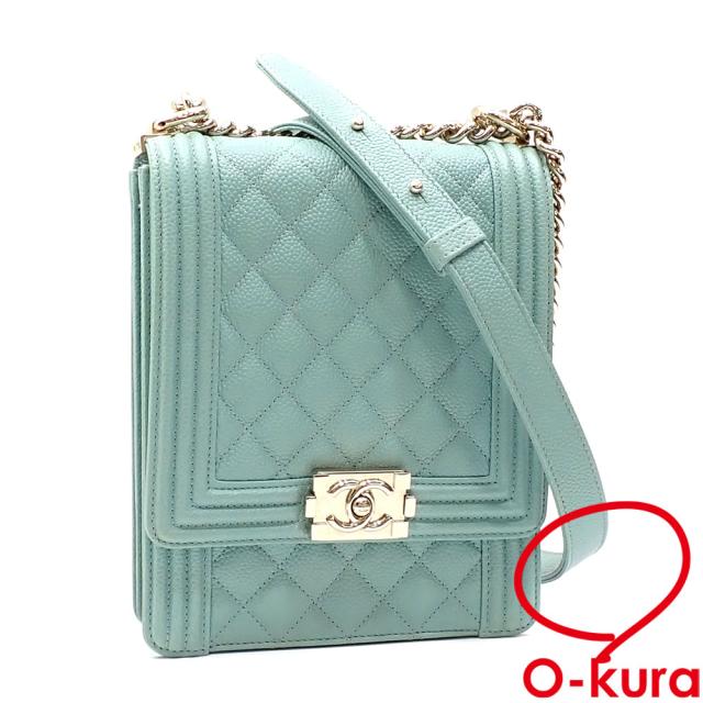 中古 シャネル チェーンショルダーバッグ ボーイシャネル レディース ミントグリーン キャビアスキン AS0130 斜め掛け