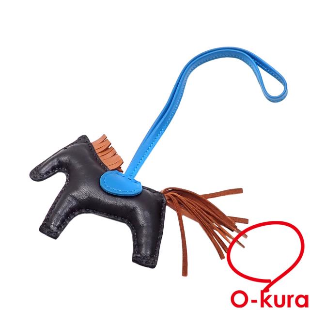 中古 エルメス ロデオチャーム PM バッグチャーム レディース ブラック ブラウン ブルー アニョーミロ Y刻印 2020年頃製 HERMES 馬 レザー