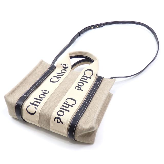 中古 クロエ リネン製 Woody スモール トートバッグ レディース