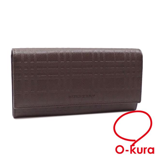 中古 バーバリー 二つ折り 長財布 ブラウン レザー レディース メンズ 男女兼用 がま