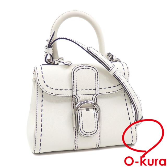 中古 デルヴォー ハンドバッグ ブリヨン ミニ サーピケ レディース アイボリー ノワール ロデオグレインカーフレザー AA0406ADW0ADCPA ショルダー 2WAY 斜め掛け ミラー付