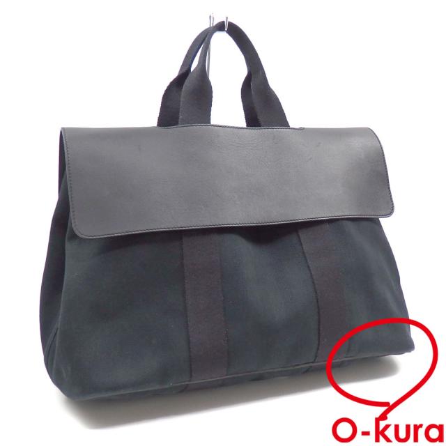 中古 エルメス ヴァルパライソ MM ハンドバッグ レディース ブラック 黒 トワルシェブロン レザー HERMES ポーチ