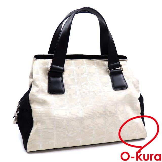 中古 シャネル ハンドバッグ ニュートラベルライン レディース ホワイト ブラック 白 黒 ナイロン