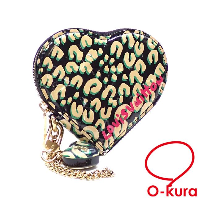 中古 ルイ・ヴィトン ケース ヴェルニレオパード ポルトモネ・クール レディース M91472 ブルーアンフィニ ハート型 ヒョウ柄 小銭入れ 2011年春夏