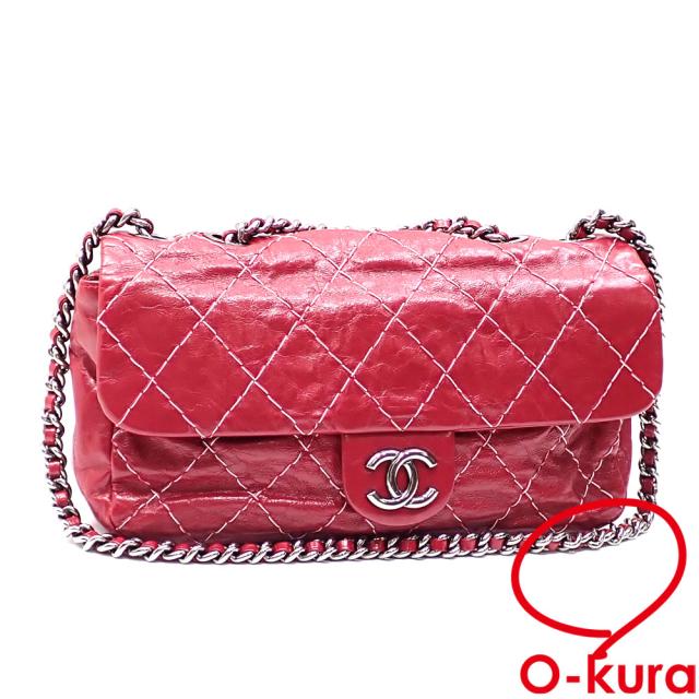 中古 シャネル チェーンショルダーバッグ ワイルドステッチ マトラッセ 30 レディース レッド レザー 肩掛け ハンド ヴィンテージ加工