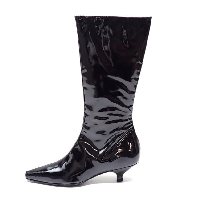 中古 アンテプリマ ロング ブーツ レディース ポインテッドトゥ パテントレザー ブラック 黒 22.5cm 35 アパレル