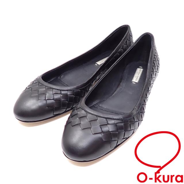 中古 ボッテガ ヴェネタ パンプス レディース アーモンドトゥ ブラック 黒 23.0cm 35 イントレチャート 編み込み ぺたんこ フラット 古着 アパレル