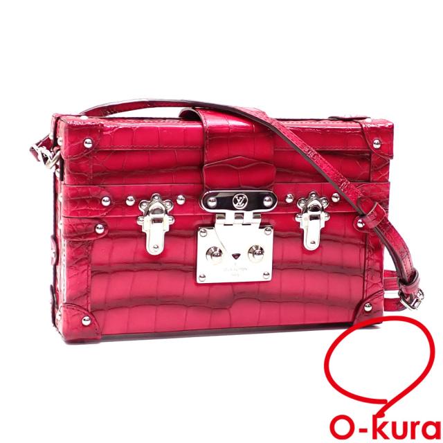 中古 ルイ・ヴィトン ショルダーバッグ プティット・マル レディース ピンク 斜め掛け ワニ革 レザー シルバー