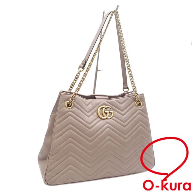 中古 グッチ ミディアム トートバッグ GGマーモント レディース トープ ベージュ系 レザー 453569 革 肩掛け