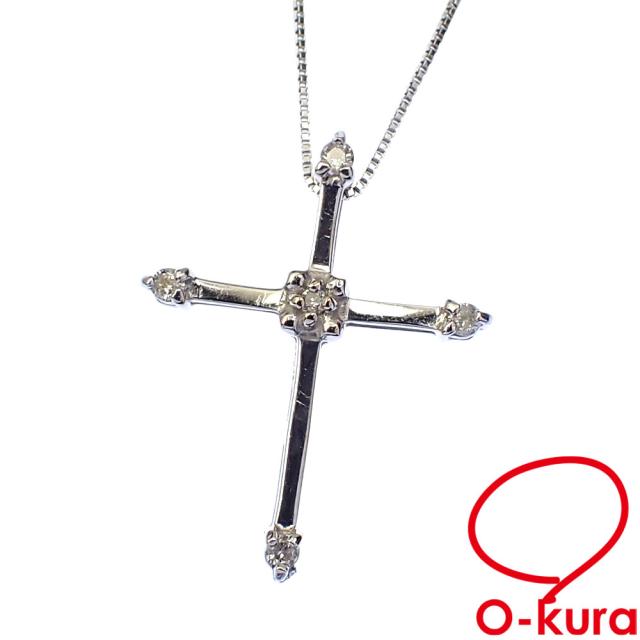 中古 ダイヤモンド クロスモチーフ ネックレス レディース K18WG 中古 ダイヤモンド クロスモチーフ ネックレス レディース K18WG