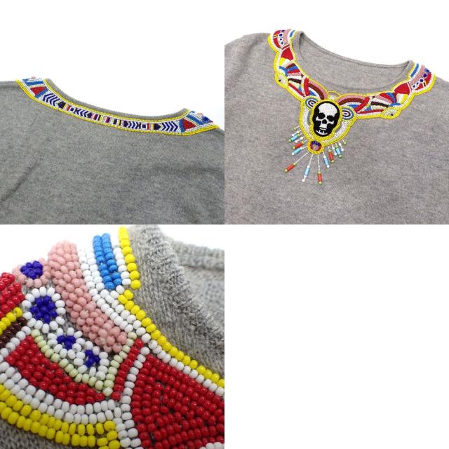 中古 ルシアンペラフィネ セーター レディース 長袖 カシミヤ グレー Mサイズ スカル ビーズ刺繍 古着 アパレル トップス_2