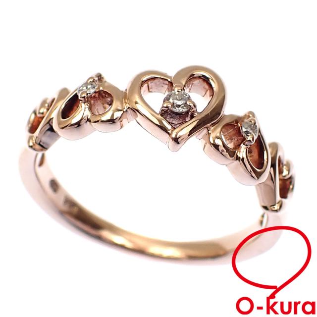 中古 4℃ ダイヤモンド リング レディース K10PG 10号 2.6g 指輪 10金 ピンクゴールド ハートモチーフ