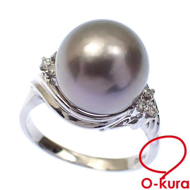 中古 パール ダイヤモンド リング レディース Pt900 12号 0.10ct 約11ｍｍ 6.8g 指輪