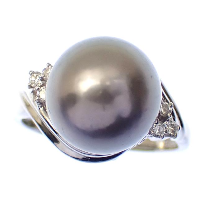 中古 パール ダイヤモンド リング レディース Pt900 12号 0.10ct 約11ｍｍ 6.8g 指輪