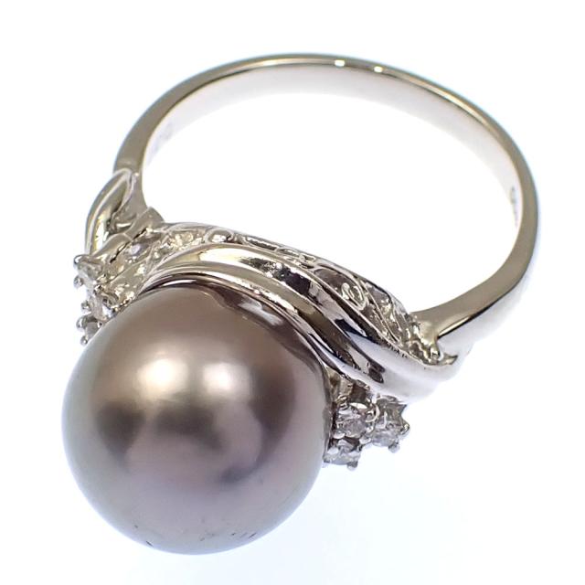 中古 パール ダイヤモンド リング レディース Pt900 12号 0.10ct 約11ｍｍ 6.8g 指輪