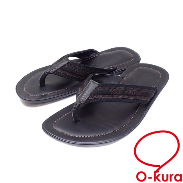 中古 ルイ・ヴィトン トングサンダル メンズ ブラック 黒 26.0cm 7 レザー 古着 アパレル