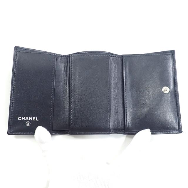中古 シャネル 三つ折り 財布 カメリア レディース ブラック 黒 