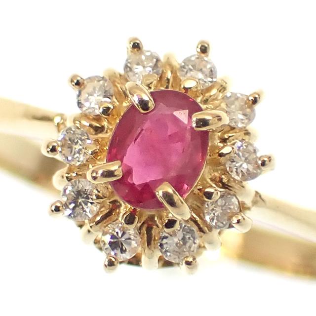 中古 ルビー ダイヤモンド リング レディース K18YG 11.5号 0.10ct/0.20ct 1.2g 18金 750 イエローゴールド_1