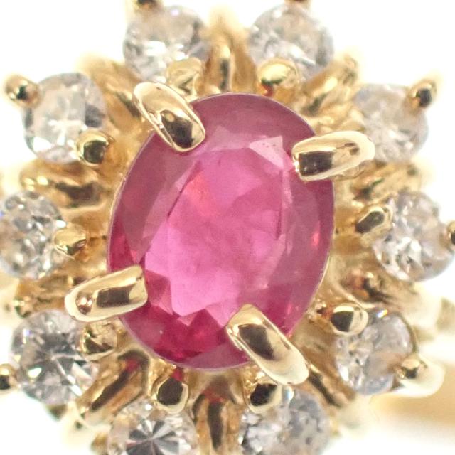 中古 ルビー ダイヤモンド リング レディース K18YG 11.5号 0.10ct/0.20ct 1.2g 18金 750 イエローゴールド_2