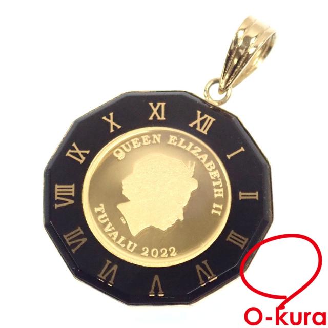 中古 ゴールドコイン ペンダントトップ レディース K18YG枠 K24YG 5.0g ガラスカバー付き 18金 750 24金 イエローゴールド 1/25oz エリザベス2世 ホース 馬 ペンダントヘッド 2022年 ツバル