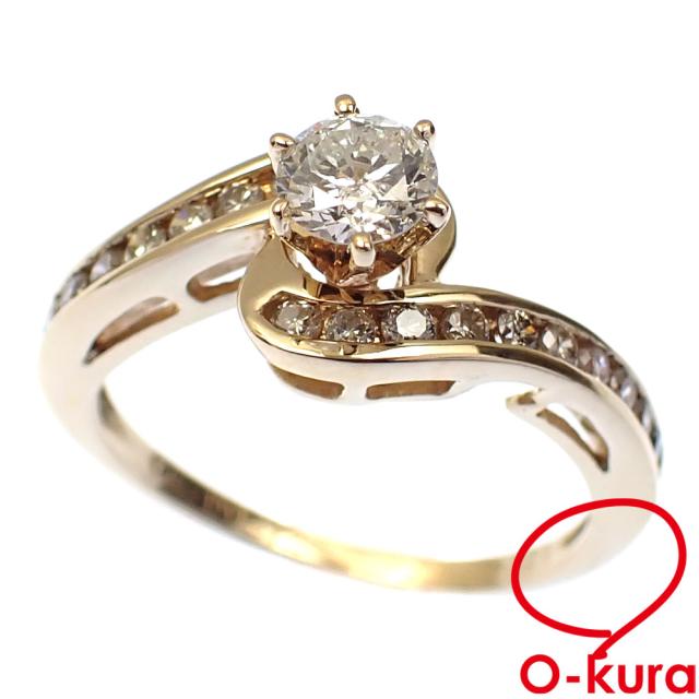 中古 ダイヤモンド リング レディース K18YG 11号 0.312ct/0.21ct 3.2g 