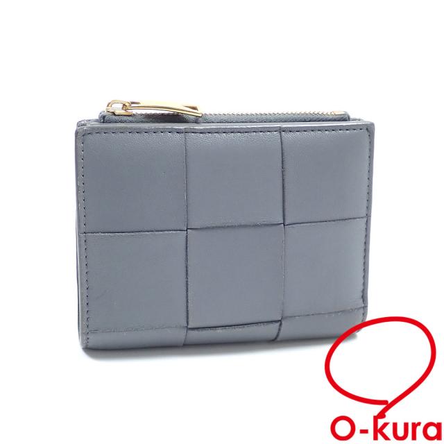 中古 ボッテガ ヴェネタ 二つ折り 財布 マキシイントレチャート レディース グレー ラムレザー 742698