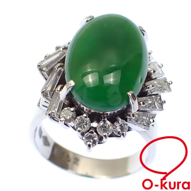 中古 翡翠 ダイヤモンド リング レディース Pt850 12号 1.52ct 11.7g 