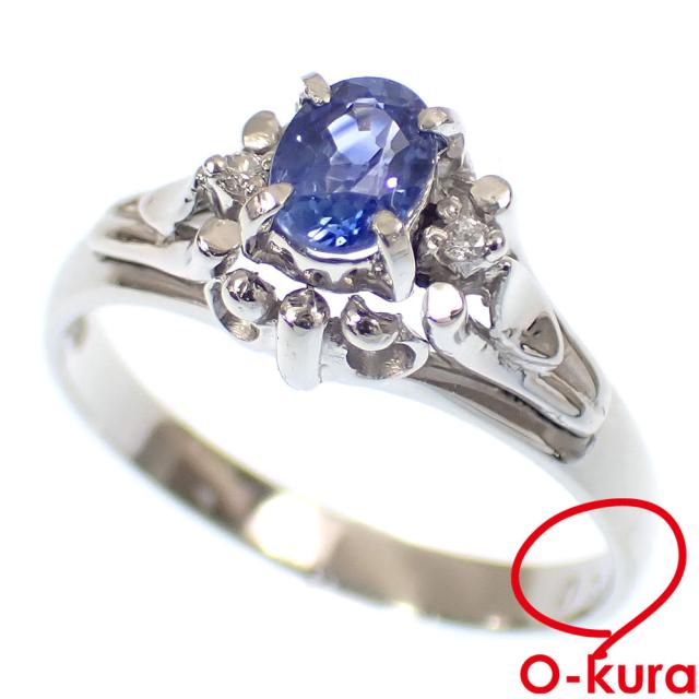 中古 サファイア ダイヤモンド リング レディース Pt900 12号 S0.54ct/D0.02ct 4.2g プラチナ