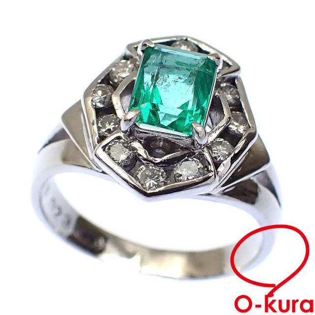 中古 エメラルド ダイヤモンド リング レディース Pt900 5号 E0.53ct/D0.23ct 4.9g 指輪
