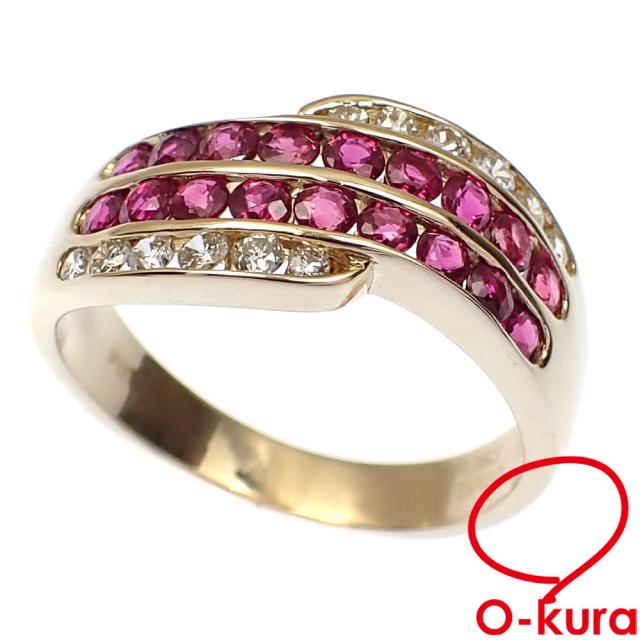 中古 ルビー ダイヤモンド リング レディース K18YG 9号 R0.33ct/D0 