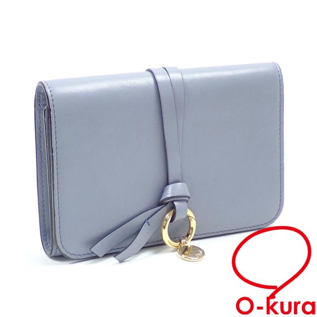 中古 クロエ 三つ折り 財布 レディース グレー系 レザー ゴールド