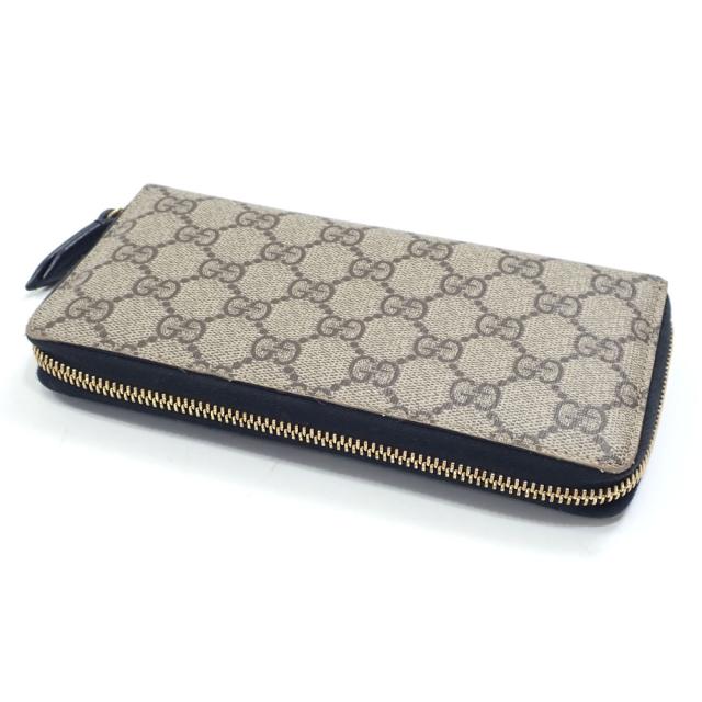 中古 グッチ ラウンドファスナー 長財布 GGスプリーム ダブルG バイカラー ジップアラウンドウォレット レディース ベージュ ブラック PVC レザー_1