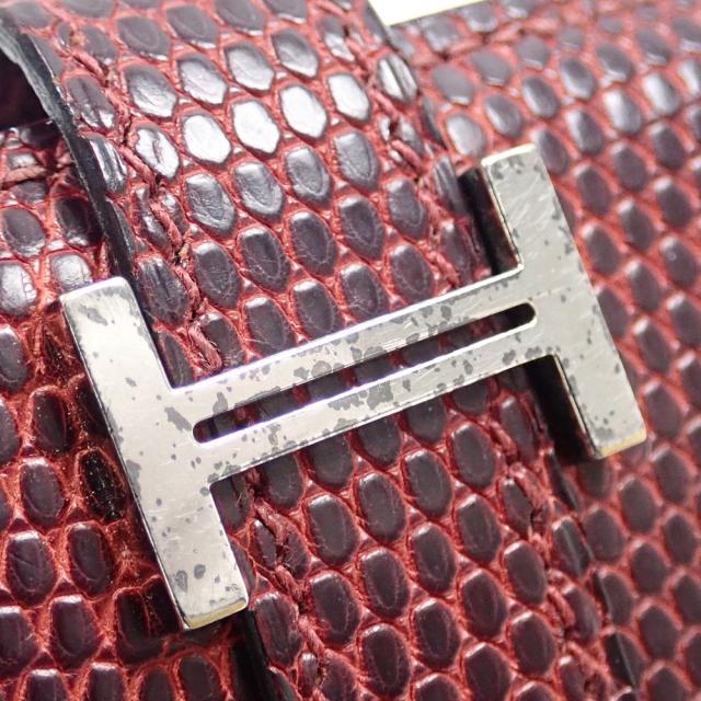 中古 エルメス ベアンクラシック 二つ折り 長財布 レディース レッド 赤 リザード □H刻印 2004年頃製 HERMES シルバー金具 2つ折り トカゲ_5