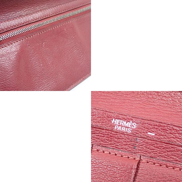 中古 エルメス ベアンクラシック 二つ折り 長財布 レディース レッド 赤 リザード □H刻印 2004年頃製 HERMES シルバー金具 2つ折り トカゲ_8