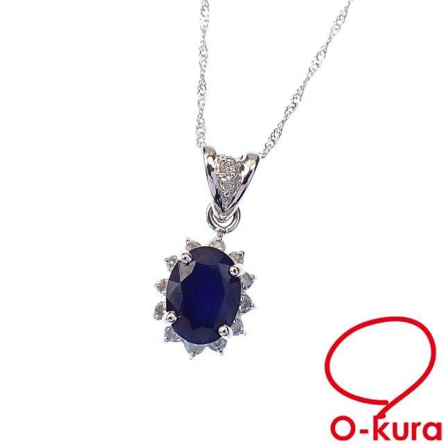 中古 サファイア ダイヤモンド ネックレス レディース K18WG 1.50ct/0.15ct 2.4g 750 18金