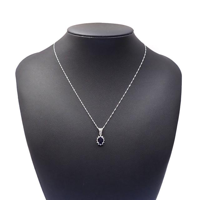 中古 サファイア ダイヤモンド ネックレス レディース K18WG 1.50ct/0.15ct 2.4g 750 18金_7